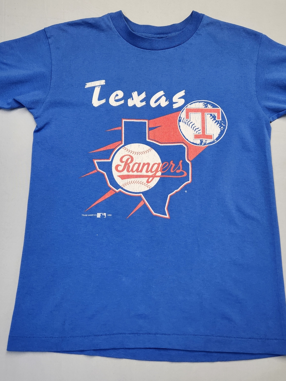 Vintage 1992 Texas Rangers Youth Shirt Kids Large Hanes 50/50 Single Stitch Blue